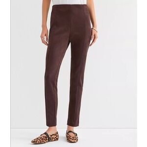 Loft Faux Suede Leggings Brown High Waisted Side Zip Pants M 752950